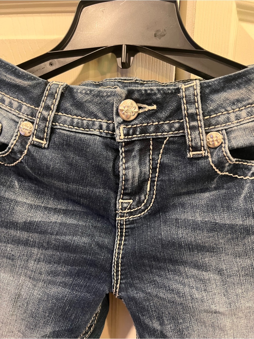 Miss Me Indigo Blue Jeans with White Contrast Stitching